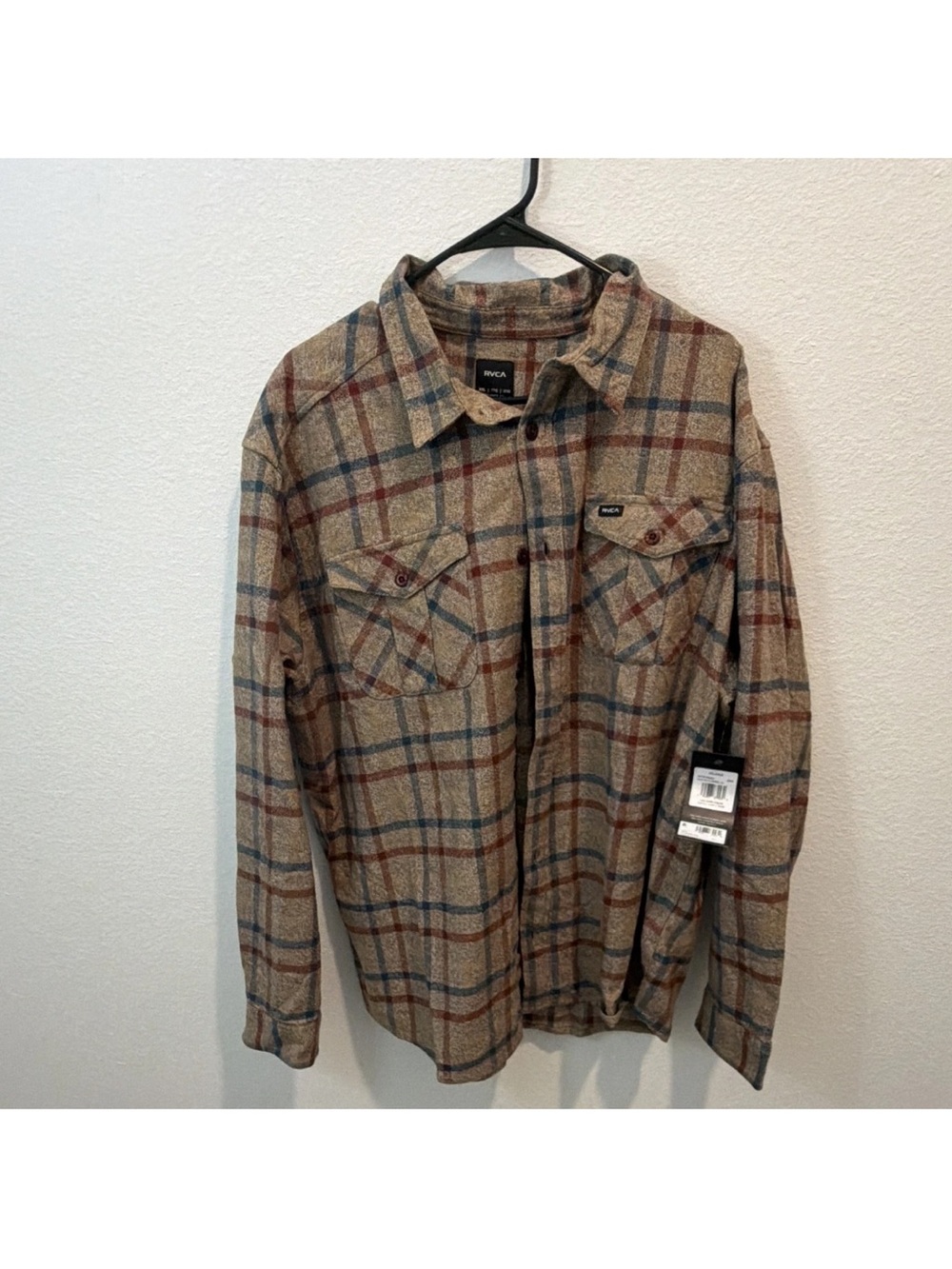 RVCA Men's Tan Plaid Button-Up Shirt Jacket Size XXL